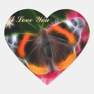 Pegatina En Forma De Corazón Fractal de mariposa del Almirante Rojo