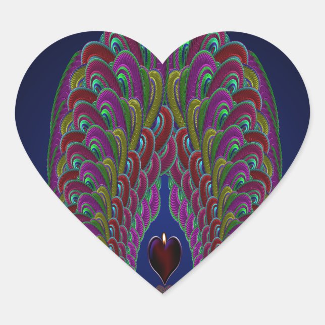 Pegatina En Forma De Corazón Fractal Peacock Heart (Anverso)