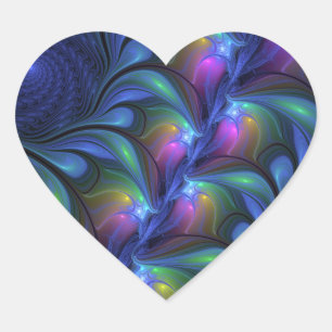 Pegatina En Forma De Corazón Fractal verde rosa azul luminoso colorido abstract