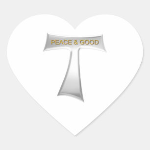 Pegatina En Forma De Corazón Franciscan Tau Cross Peace y Good Silver & Gold
