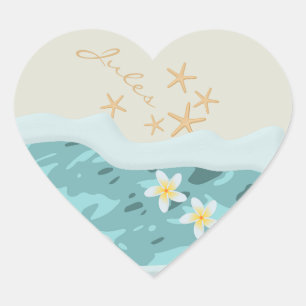 Pegatina En Forma De Corazón Frangipanis flotantes en mariscos nombre de estrel