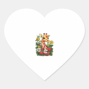 Pegatina En Forma De Corazón Fresas de jirafa y flores café gráfico Gira