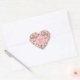 Pegatina En Forma De Corazón Fresas Dulces Flores Acuarela Floral