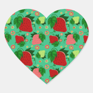 Pegatina En Forma De Corazón Fresas rosadas de color verde rojo