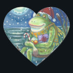 Pegatina En Forma De Corazón FROG SANTA EN LOG, HOLLIDAY CHRISTMAS STICKERS Hrt<br><div class="desc">ARRIBA EN UNA NOCHE DE INVIERNO. NAVIDADES CALIENTAN EL CORAZÓN. Hoja de PEGATINAS FROG FEROGRÁFICO,  Corazón...  Buscar Artículos Coincidentes Diseño Susan Brack</div>