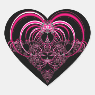Pegatina En Forma De Corazón Fuchsia y corazón fractal negro