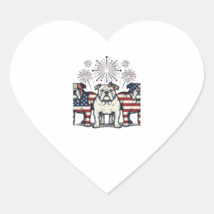 Pegatina En Forma De Corazón Fuegos Artificiales Bulldog Patriótico Grabado Vin