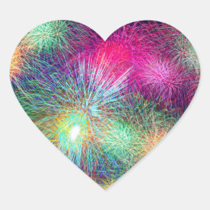 Pegatina En Forma De Corazón Fuegos artificiales coloridos