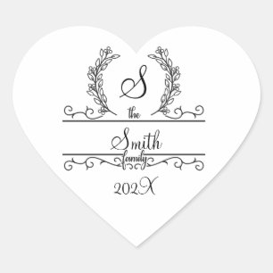 Pegatina En Forma De Corazón Fuente de escritura con el apellido de la familia 