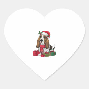 Pegatina En Forma De Corazón Funny Basset Hound Dog Navidades Traje a Santa Hat