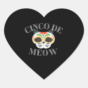 Pegatina En Forma De Corazón Funny Cinco De Meow Sugar Skull Cat Lover