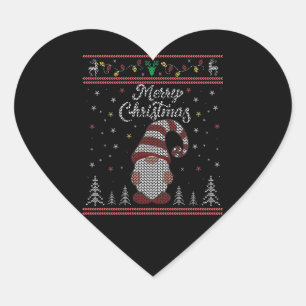 Pegatina En Forma De Corazón Funny Gnome Merry Christmas