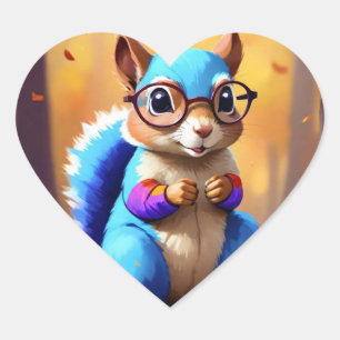 Pegatina En Forma De Corazón Gafas de desgaste de ardilla azul-46506
