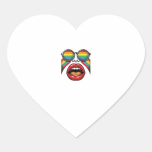 Pegatina En Forma De Corazón Gafas de sol de arcoíris retro labios cara diseño 