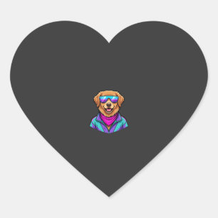 Pegatina En Forma De Corazón Gafas de sol de perro lindas arte retro neón_1