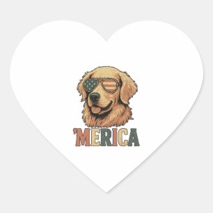 Pegatina En Forma De Corazón Gafas de sol 'Merica de Golden Retriever