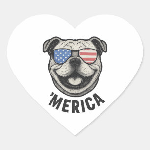 Pegatina En Forma De Corazón Gafas de sol Patriótico Bulldog 'MERICA � Bandera