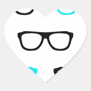 Pegatina En Forma De Corazón gafas geeky geek azul