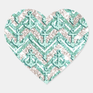 Pegatina En Forma De Corazón Galón purpurinoso con las anclas y el arte del
