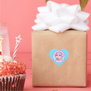 Pegatina En Forma De Corazón Gamer Chica Kawaii Chibi Perro Bebé Azul con nombr