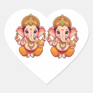 Pegatina En Forma De Corazón Ganpati Bappa - Chibi Style Ganesha con