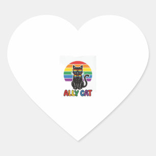 Pegatina En Forma De Corazón Gata Aliada Arcoíris Orgullo Diseño Camiseta Gato 