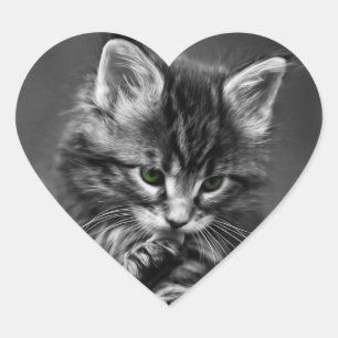 Pegatina En Forma De Corazón Gatito Oído Verde