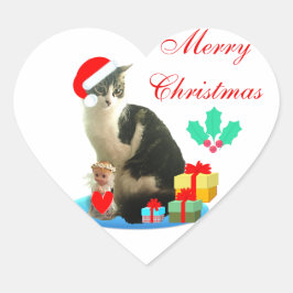 Pegatina En Forma De Corazón Gato atigrado de Navidad lindo