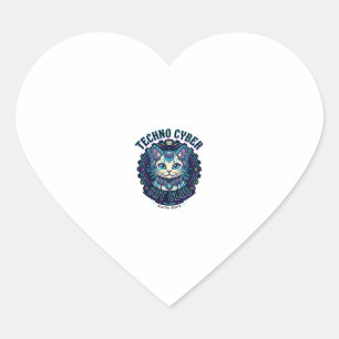Pegatina En Forma De Corazón Gato Ciber Techno Diseño Divertido Amante de los G