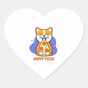 Pegatina En Forma De Corazón Gato Comiendo Una Pizza