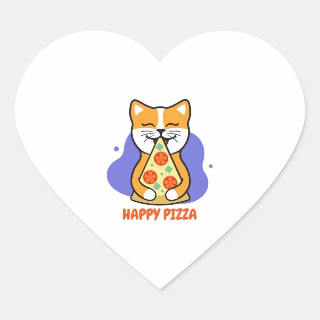 Pegatina En Forma De Corazón Gato Comiendo Una Pizza (Anverso)