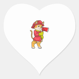 Pegatina En Forma De Corazón Gato como bombero con hacha