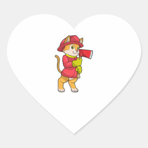 Pegatina En Forma De Corazón Gato como bombero con hacha