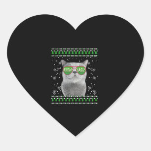 Pegatina En Forma De Corazón Gato con gafas de sol Navidades feos suéter