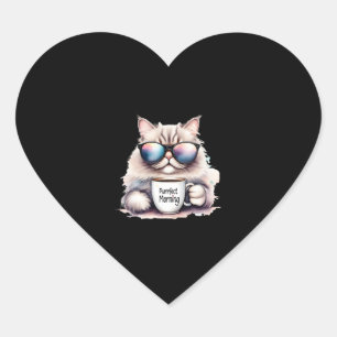 Pegatina En Forma De Corazón gato con gafas de sol y sujetando una taza de café