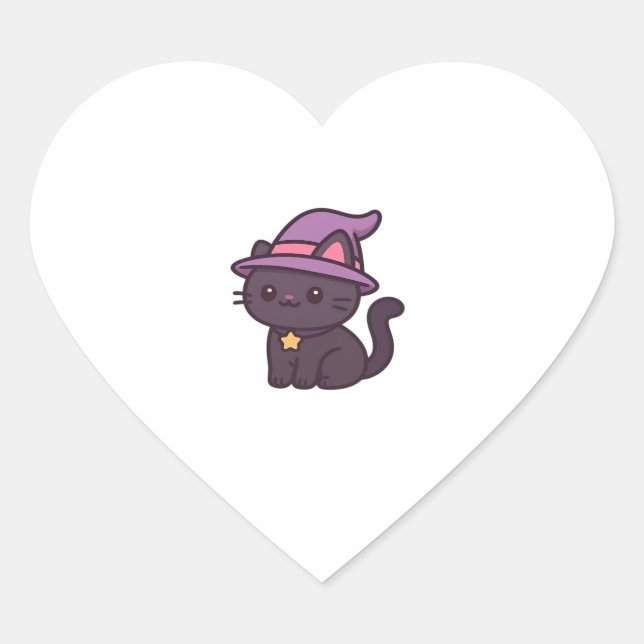 Pegatina En Forma De Corazón Gato de bruja Kawaii en camiseta clásica de Gorra  (Anverso)