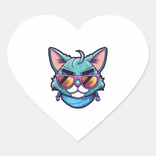 Pegatina En Forma De Corazón Gato de Guay con gafas de sol