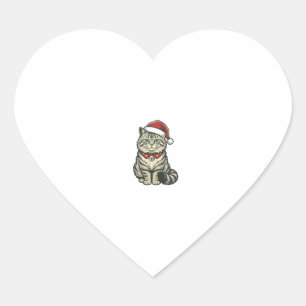 Pegatina En Forma De Corazón Gato de Navidad Sombrero de Santa Diseño de Grabad