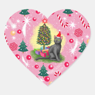 Pegatina En Forma De Corazón Gato de Navidades rosados