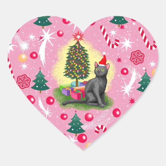 Pegatina En Forma De Corazón Gato de Navidades rosados (Anverso)