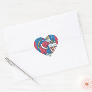 PEGATINA EN FORMA DE CORAZÓN GATO DE SANTA CLAWS EN LA AZOTEA TRAER REGALOS, DI