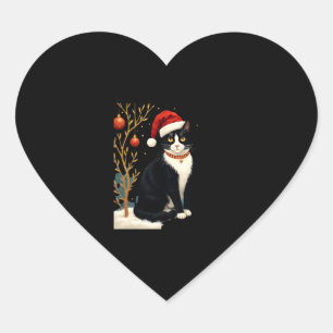 Pegatina En Forma De Corazón Gato de Tuxedo Cottagecore Divertido Navideño Esté