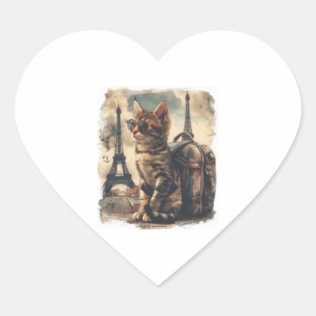 Pegatina En Forma De Corazón Gato de viajero (Anverso)
