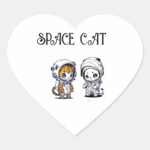 Pegatina En Forma De Corazón Gato divertido para niños con traje de astronauta