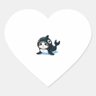 Pegatina En Forma De Corazón Gato en la cacería de testículos de Orca arriba