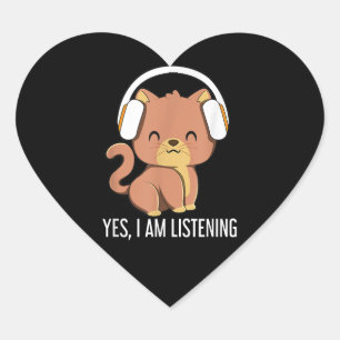 Pegatina En Forma De Corazón Gato Estoy Escuchando Música De Auriculares   Aman