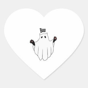 Pegatina En Forma De Corazón Gato Fantasma Boo Halloween Gracioso Gato negro es