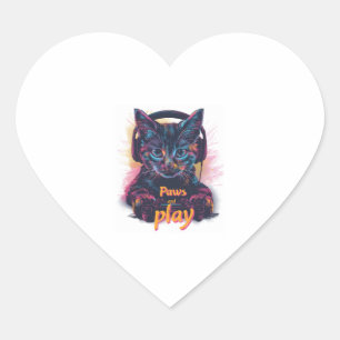 Pegatina En Forma De Corazón Gato Gamer Sube de Nivel