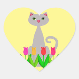 Pegatina En Forma De Corazón Gato gris en las flores de primavera