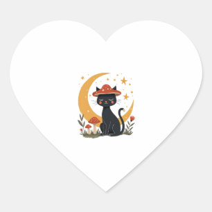 Pegatina En Forma De Corazón Gato Hongo Sombrero Cottagecore Gatito Gata Mujere